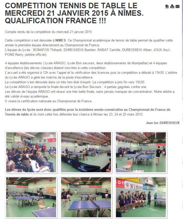 Le tennis de table  Arago.... encore qualifi pour les finales du championnat de FRANCE