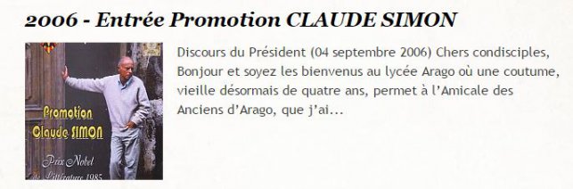 Le livret "Claude SIMON" de la promotion 2006 est consultable en ligne ou par tlchargement sur notre site anciensdarago.com