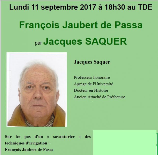 Lundi 11/09  18h30 Confrence sur Jaubert de Passa  St ESTEVE