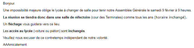 Attention ! Rectificatif salle AG !