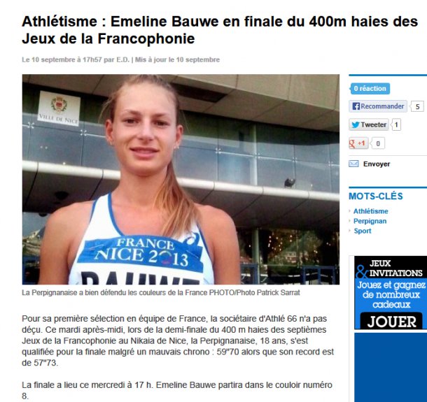 2013 - Emeline BAUWE brille  Nice sur 400 mtres
