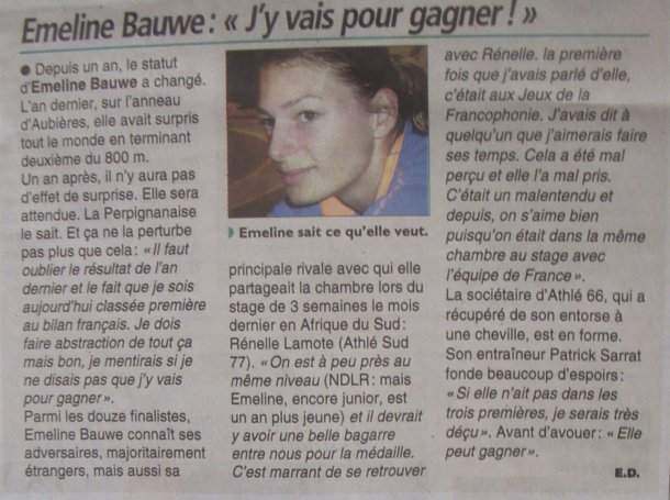 Emeline BAUWE en lice pour le titre de championne de France sur 800 mtres.