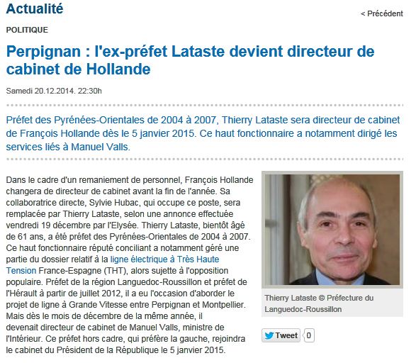 Le préfet LATASTE chef de cabinet de François Hollande!