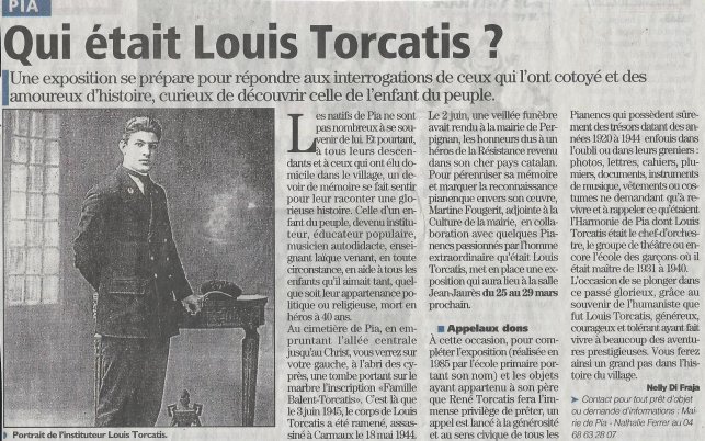 Bientôt à Pia un nouvel hommage à Louis Torcatis !