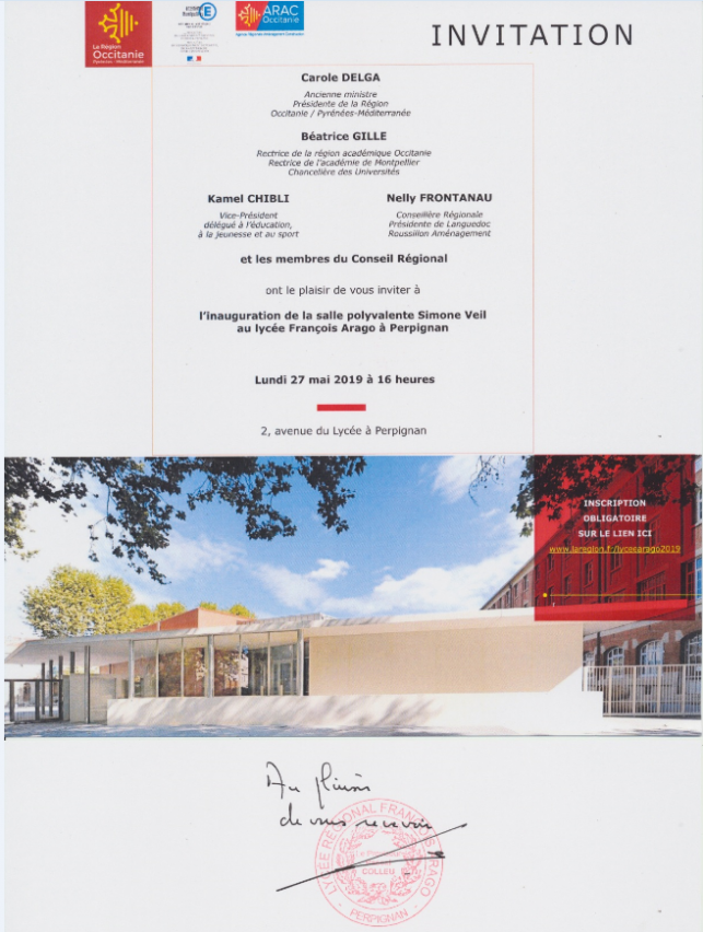 Invitation pour l'inauguration de l'Espace Simone VEIL