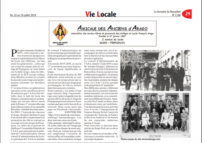 Première parution du "coin des AAA" dans la Semaine du Roussillon