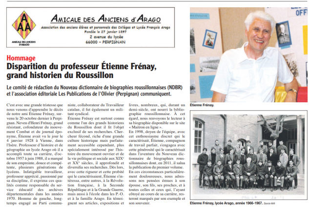 Disparition du professeur Etienne FRENAY.