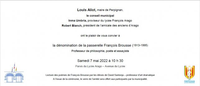 Invitation officielle à l'Inauguration de la passerelle François BROUSSE