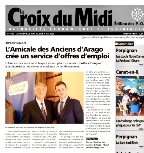 Parution d'un article dans La Croix du Midi, le 28 Avril 2023, sur le réseau Arago