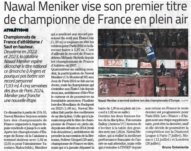 Nawal aujourd'hui aux championnats de France en plein air .