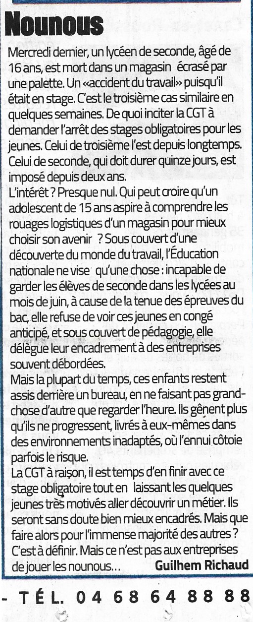 L'Edito de l'Indpendant du 23 Juin nous interpelle !