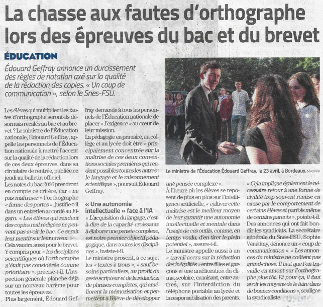 L'orthographe, un sujet br�lant � l'heure de " l'Intelligence Artificielle"
