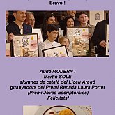 Deux élèves d'Arago gagnent le prix Renada Laura Portet des Nits de San Jordi
