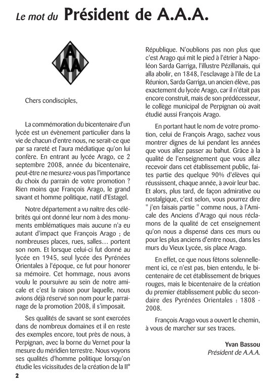 2008 - Le bicentenaire ! Discours du président Y. BASSOU pour la promo du bicentenaire : 1357583935.arago.png